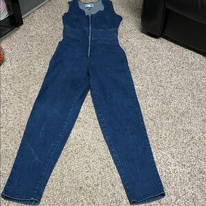 Vintage 90s Blue Denim zip front Jumpsuit